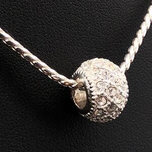 Charter Club Necklace Pave Ice Crystal Ball Pendant 18 inch Silver Tone‎ Chain
